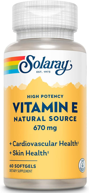 Solaray Vitamin E d-Alpha Tocopherol 1000IU 60 Capsulas Blandas