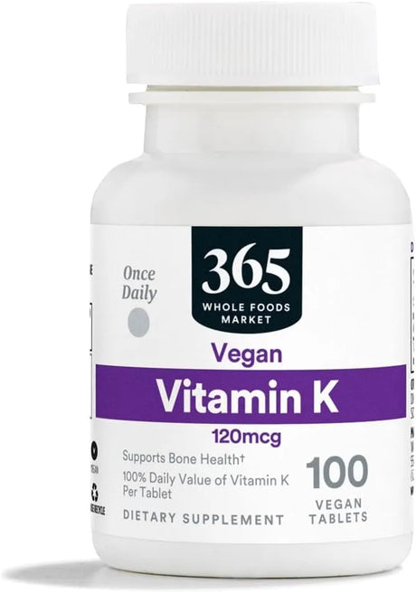 365 - 365 by Whole Foods Market Vitamin K 120mcg 100 Tabletas - The Red Vitamin MX - Suplementos Alimenticios - {{ shop.shopifyCountryName }}