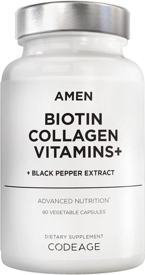 Amen Biotin Collagen Vitamins+ Advanced Hair, Skin, Nail & Immunity Support 90 Capsulas