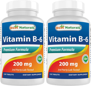 Best Naturals Vitamin B6 200MG. 120 Tabletas 2 Pack