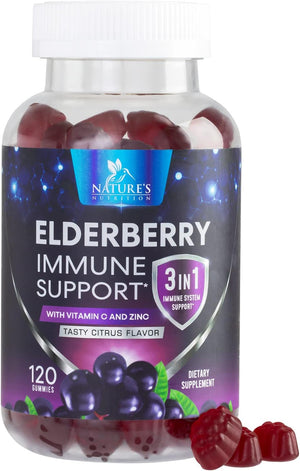 Nature's Nutrition Premium Sambucus Elderberry Gummies 120 Gomitas