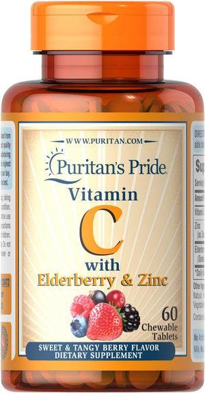 Puritan's Pride Vitamin C with Elderberry & Zinc 60 Tabletas Masticables