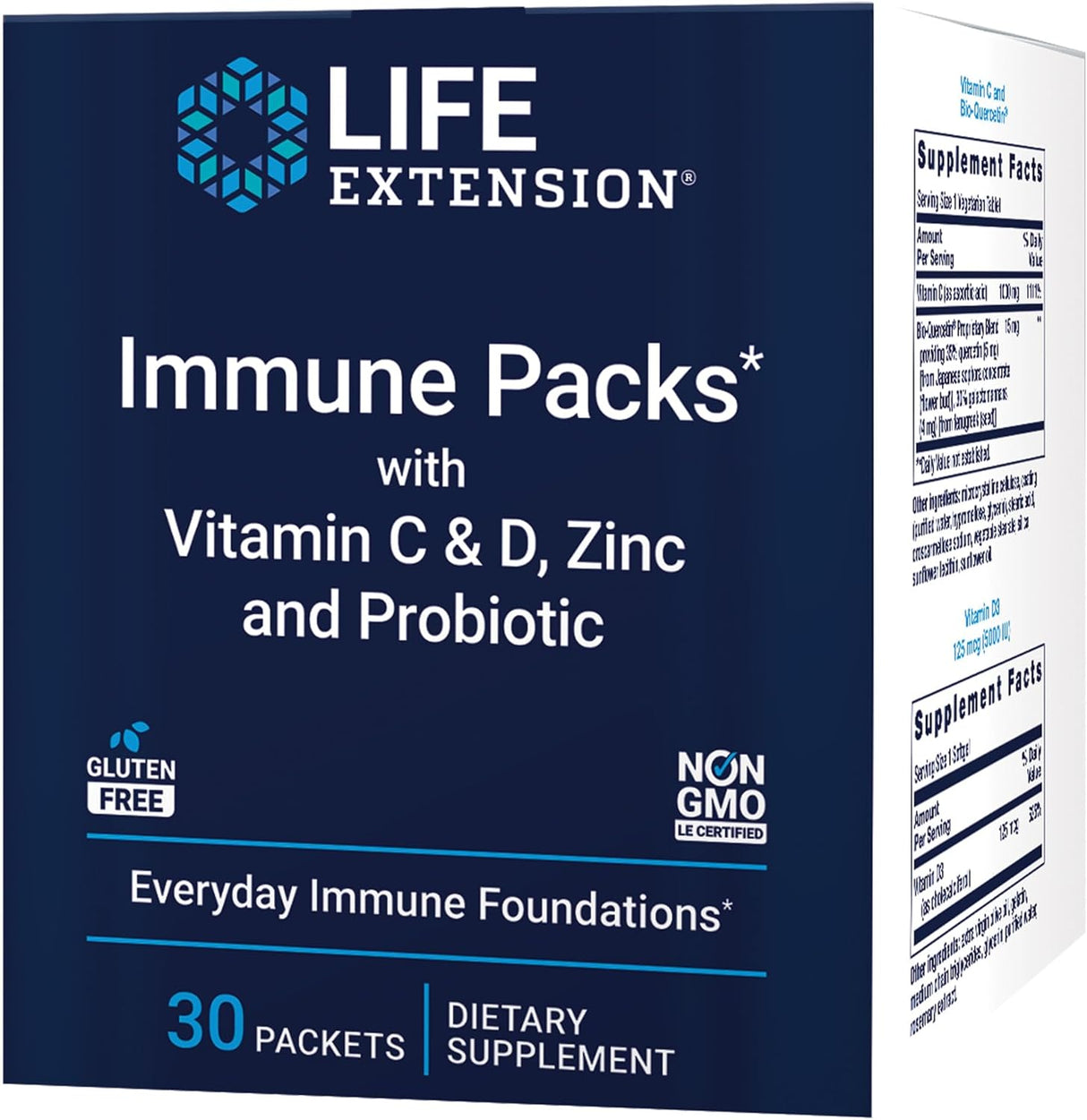 Life Extension Immune Packs with Vitamin C & D Zinc and Probiotic 30 Paquetes