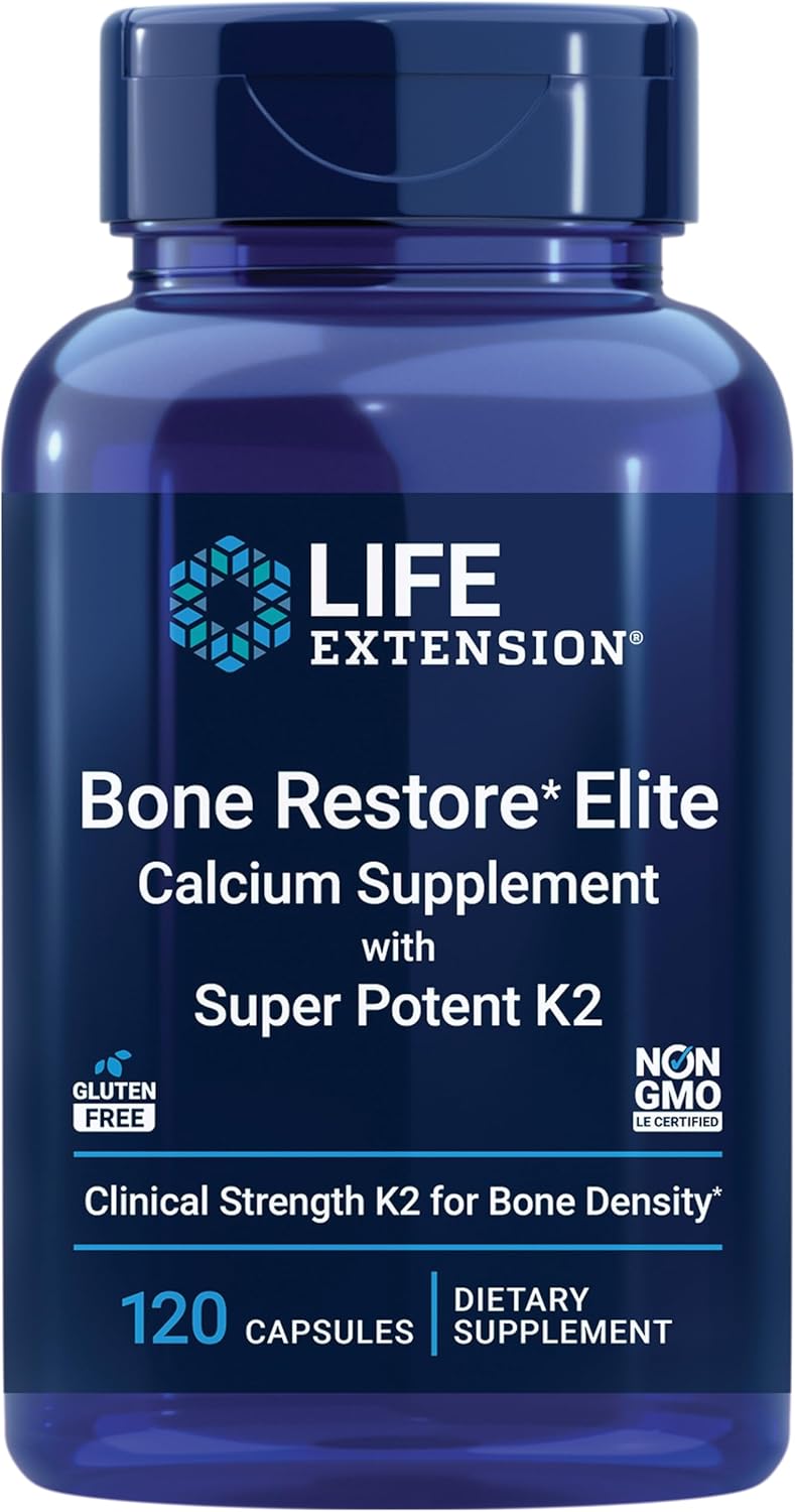 Life Extension Bone Restore Elite Calcium Supplement with Super Potent K2 120 Capsulas