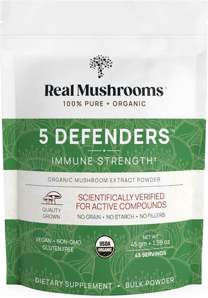 REAL MUSHROOMS - Real Mushrooms 5 Defenders Powder 45 Servicios 45Gr. - The Red Vitamin MX - Suplementos Alimenticios - {{ shop.shopifyCountryName }}