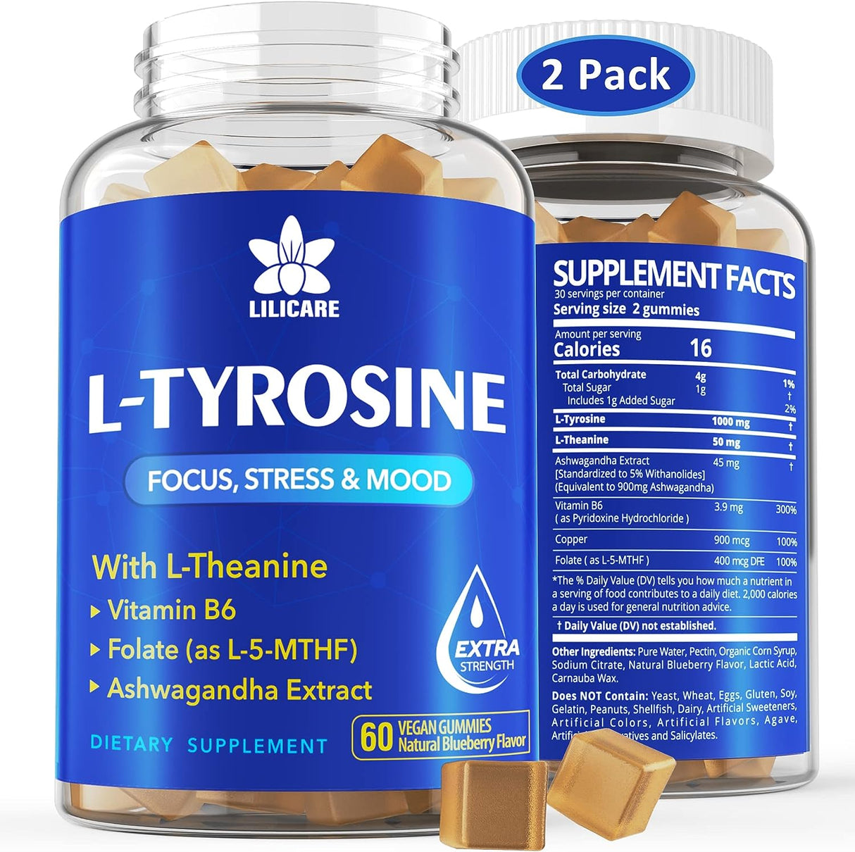 Lilicare L Tyrosine Gummies 1100Mg. 60 Gomitas 2 Pack