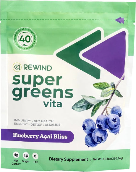 REWIND - Rewind Super Greens Powder Blueberry Acai Bliss 230Gr. - The Red Vitamin MX - Suplementos Alimenticios - {{ shop.shopifyCountryName }}