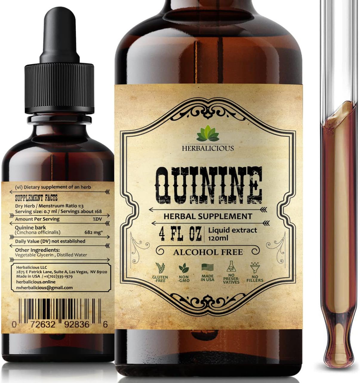 HERBALICIOUS Quinine Liquid Extract 4 Fl.Oz.
