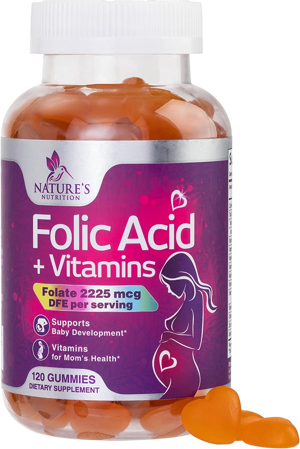 Nature's Nutrition Multivitamínico prenatal con ácido fólico y DHA,  suplemento de vitaminas prenatales, folato, omega 3, vitaminas D3, B6, B12  y