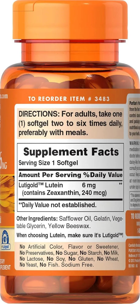 PURITAN'S PRIDE - Puritan's Pride Lutein 6Mg. with Zeaxanthin 200 Capsulas Blandas - The Red Vitamin MX - Suplementos Alimenticios - {{ shop.shopifyCountryName }}