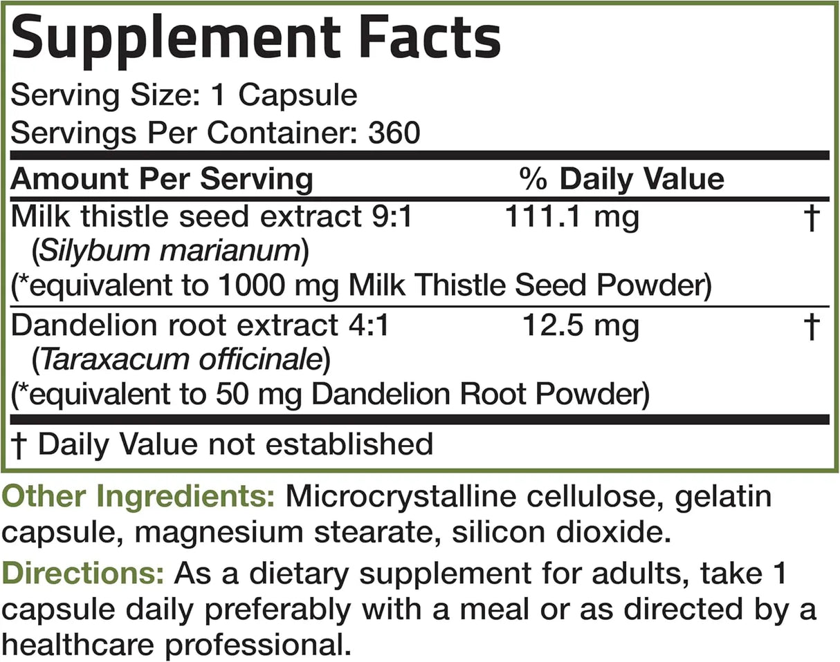 BRONSON - Bronson Milk Thistle Silymarin Marianum & Dandelion Root Liver Health Support 360 Capsulas - The Red Vitamin MX - Suplementos Alimenticios - {{ shop.shopifyCountryName }}