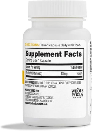 365 - 365 by Whole Foods Market Vitamin B2 100Mg. 100 Capsulas - The Red Vitamin MX - Suplementos Alimenticios - {{ shop.shopifyCountryName }}