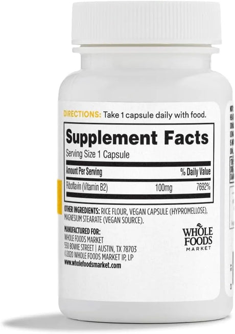 365 - 365 by Whole Foods Market Vitamin B2 100Mg. 100 Capsulas - The Red Vitamin MX - Suplementos Alimenticios - {{ shop.shopifyCountryName }}