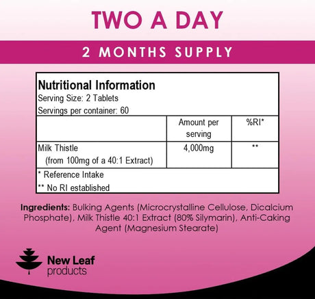 NEW LEAF PRODUCTS - New Leaf Products Milk Thistle 1000Mg. 120 Tabletas - The Red Vitamin MX - Suplementos Alimenticios - {{ shop.shopifyCountryName }}