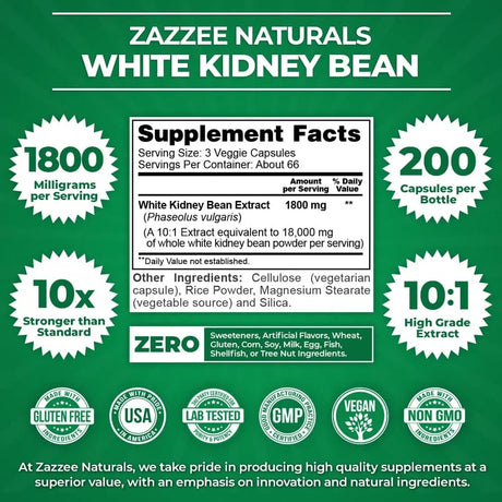 ZAZZEE NATURALS - Zazzee White Kidney Bean 10:1 Extract 200 Capsulas - The Red Vitamin MX - Suplementos Alimenticios - {{ shop.shopifyCountryName }}