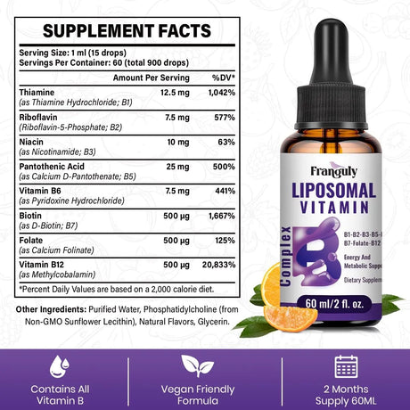 FLANGULY - Franguly Liposomal Vitamin B Complex Liquid 2 Fl.Oz. 2 Pack - The Red Vitamin MX - Suplementos Alimenticios - {{ shop.shopifyCountryName }}