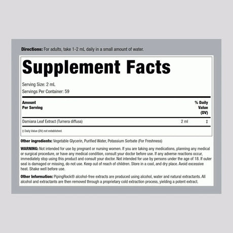 PIPING ROCK - Piping Rock Damiana Leaf Tincture 4 Fl.Oz. - The Red Vitamin MX - Suplementos Alimenticios - {{ shop.shopifyCountryName }}