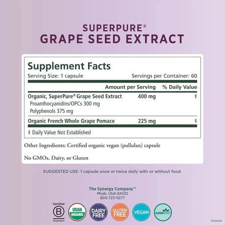 PURE SYNERGY - Pure Synergy SuperPure Grape Seed Extract 60 Capsulas - The Red Vitamin MX - Suplementos Alimenticios - {{ shop.shopifyCountryName }}