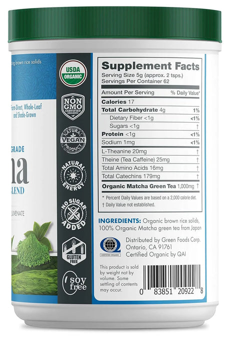 GREEN FOODS - Green Foods Organic Ceremonial Grade Matcha Green Tea 312Gr. - The Red Vitamin MX - Suplementos Alimenticios - {{ shop.shopifyCountryName }}
