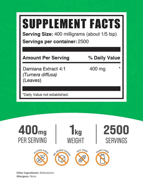 BULK SUPPLEMENTS - Bulk Supplements Damiana Extract Powder 1 Kg. - The Red Vitamin MX - Suplementos Alimenticios - {{ shop.shopifyCountryName }}