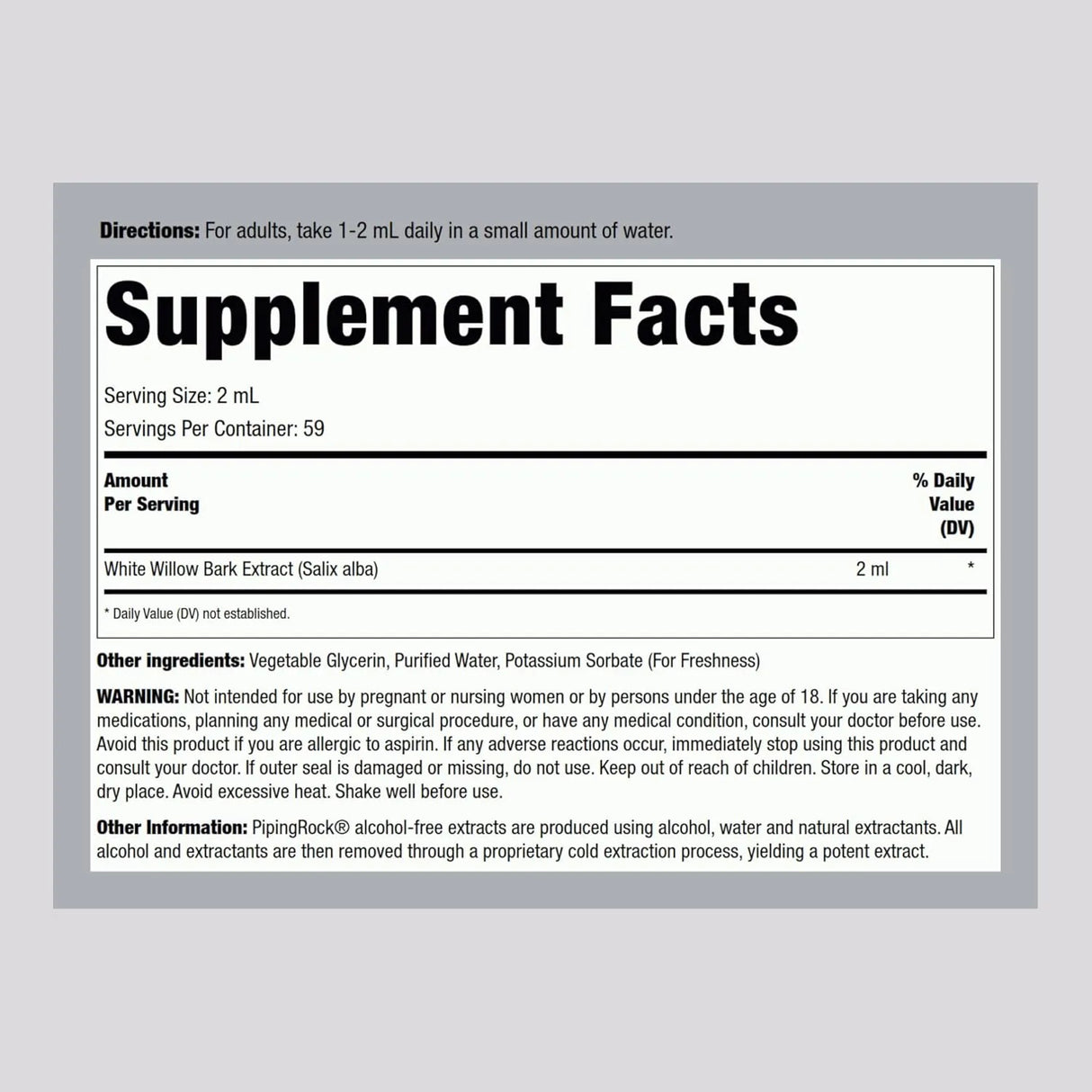 PIPING ROCK - Piping Rock White Willow Bark Tincture 4 Fl.Oz. - The Red Vitamin MX - Suplementos Alimenticios - {{ shop.shopifyCountryName }}