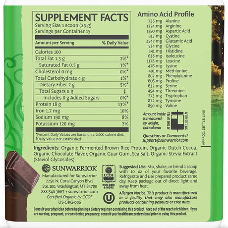 SUNWARRIOR - Sunwarrior Brown Rice Protein Powder Chocolate 375Gr. - The Red Vitamin MX - Suplementos Alimenticios - {{ shop.shopifyCountryName }}