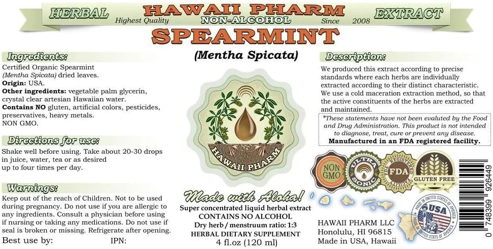 HAWAIIPHARM - Hawaii Pharm Spearmint Alcohol-Free Liquid Extract 2 Fl.Oz. - The Red Vitamin MX - Suplementos Alimenticios - {{ shop.shopifyCountryName }}