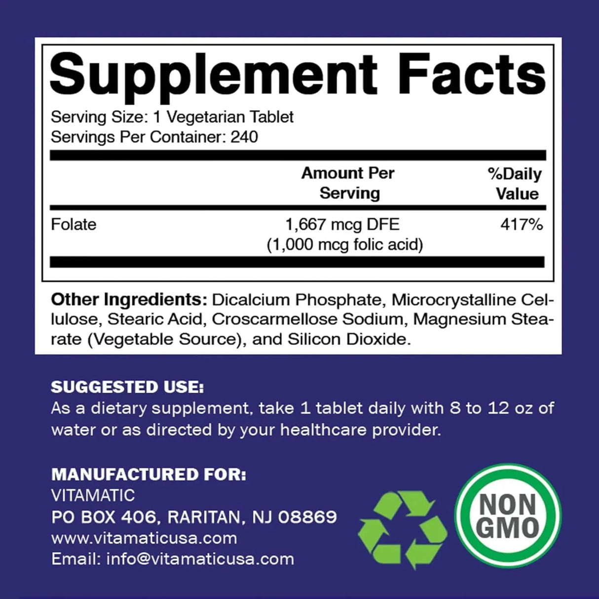VITAMATIC - Vitamatic Folic Acid 1000mcg 240 Tabletas 2 Pack - The Red Vitamin MX - Suplementos Alimenticios - {{ shop.shopifyCountryName }}
