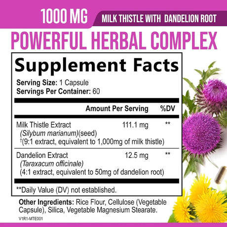 HEALTH NUTRITION NATURALS - Health Nutrition Naturals Milk Thistle Extract 1000Mg. 60 Capsulas - The Red Vitamin MX - Suplementos Alimenticios - {{ shop.shopifyCountryName }}
