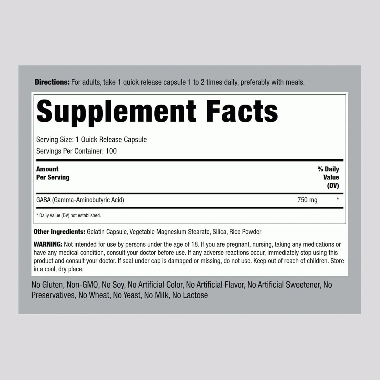 PIPING ROCK - Piping Rock GABA 750Mg. 100 Capsulas - The Red Vitamin MX - Suplementos Alimenticios - {{ shop.shopifyCountryName }}