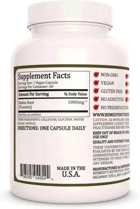REMEDY'S NUTRITION - Remedy's Nutrition Kudzu Root Extract 1000Mg. 60 Capsulas - The Red Vitamin MX - Suplementos Alimenticios - {{ shop.shopifyCountryName }}