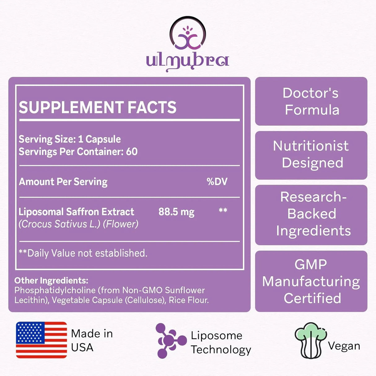 ULMUBRA - Ulmubra Liposomal Saffron 88.5Mg. 60 Capsulas 2 Pack - The Red Vitamin MX - Suplementos Alimenticios - {{ shop.shopifyCountryName }}