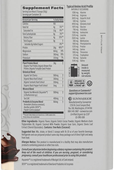 SUNWARRIOR - Sunwarrior Vegan Protein Powder Chocolate 20 Servicios 1 Kg. - The Red Vitamin MX - Suplementos Alimenticios - {{ shop.shopifyCountryName }}