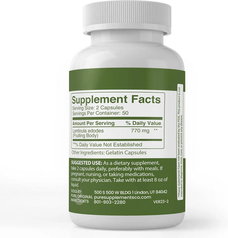 PURE ORIGINAL INGREDIENTS - Pure Original Ingredients Shiitake Mushroom Extract 100 Capsulas - The Red Vitamin MX - Suplementos Alimenticios - {{ shop.shopifyCountryName }}