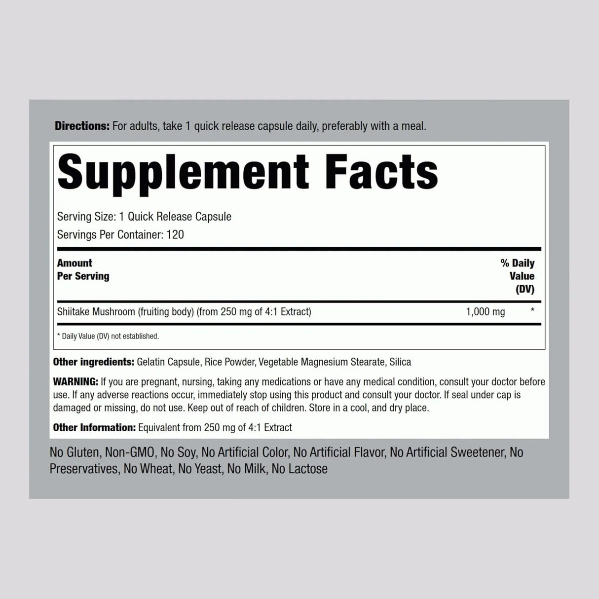 PIPING ROCK - Piping Rock Shiitake Mushroom Extract 1000Mg. 120 Capsulas - The Red Vitamin MX - Suplementos Alimenticios - {{ shop.shopifyCountryName }}