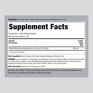 PIPING ROCK - Piping Rock Shiitake Mushroom Extract 1000Mg. 120 Capsulas - The Red Vitamin MX - Suplementos Alimenticios - {{ shop.shopifyCountryName }}