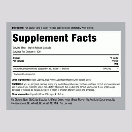 PIPING ROCK - Piping Rock Shiitake Mushroom Extract 1000Mg. 120 Capsulas - The Red Vitamin MX - Suplementos Alimenticios - {{ shop.shopifyCountryName }}