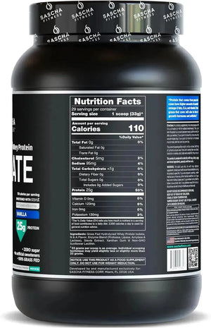 SASCHA FITNESS - SASCHA FITNESS Hydrolyzed Whey Protein Isolate Grass-Fed Vanilla 957Gr. - The Red Vitamin MX - Suplementos Alimenticios - {{ shop.shopifyCountryName }}