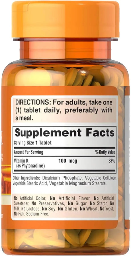 PURITAN'S PRIDE - Puritan's Pride Premium Vitamin K 100mcg 100 Tabletas - The Red Vitamin MX - Suplementos Alimenticios - {{ shop.shopifyCountryName }}