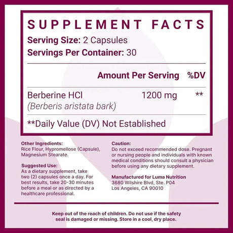 LUMA NUTRITION - Luma Nutrition Berberine 1200Mg. 60 Capsulas - The Red Vitamin MX - Suplementos Alimenticios - {{ shop.shopifyCountryName }}