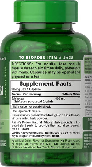 PURITAN'S PRIDE - Puritan's Pride Echinacea 400Mg. 200 Capsulas 2 Pack - The Red Vitamin MX - Suplementos Alimenticios - {{ shop.shopifyCountryName }}