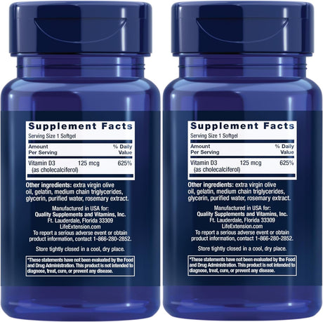 Life Extension Vitamin D3 125mcg 60 Capsulas Blandas 2 Pack