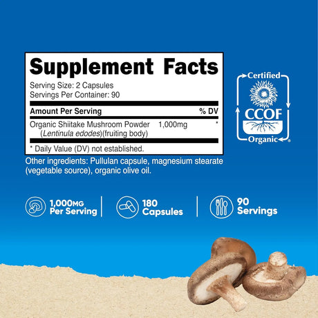 NUTRICOST - Nutricost Organic Shiitake Mushroom 1000Mg. 180 Capsulas - The Red Vitamin MX - Suplementos Alimenticios - {{ shop.shopifyCountryName }}