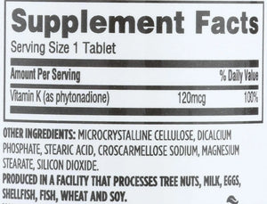 365 - 365 by Whole Foods Market Vitamin K 120mcg 100 Tabletas - The Red Vitamin MX - Suplementos Alimenticios - {{ shop.shopifyCountryName }}