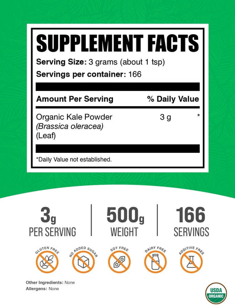 BULK SUPPLEMENTS - Bulk Supplements Organic Kale Powder 500Gr. - The Red Vitamin MX - Suplementos Alimenticios - {{ shop.shopifyCountryName }}