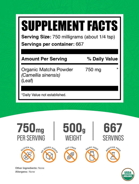BULK SUPPLEMENTS - Bulk Supplements Organic Matcha Powder 500Gr. - The Red Vitamin MX - Suplementos Alimenticios - {{ shop.shopifyCountryName }}