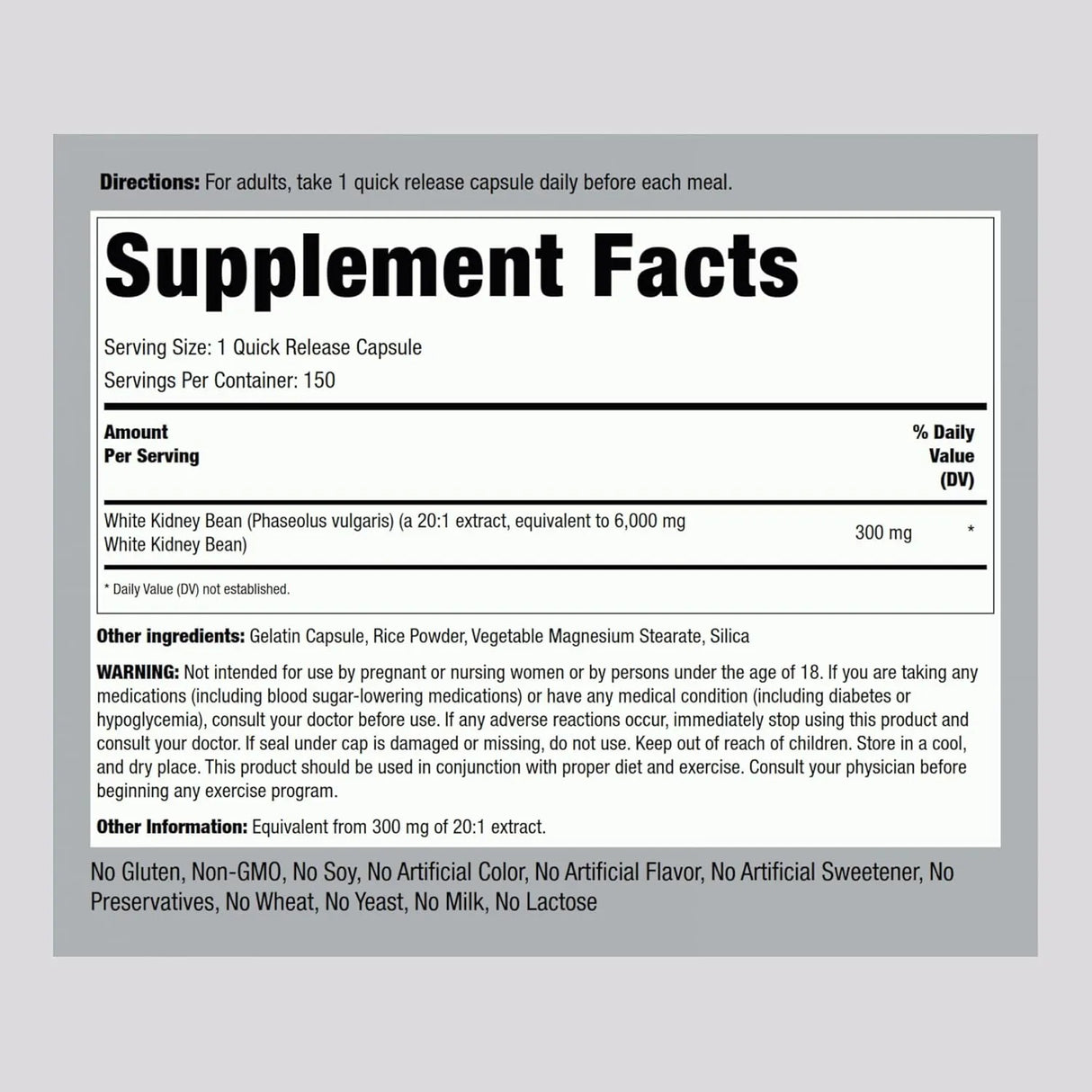 PIPING ROCK - Piping Rock White Kidney Bean Extract 6000Mg. 150 Capsulas - The Red Vitamin MX - Suplementos Alimenticios - {{ shop.shopifyCountryName }}