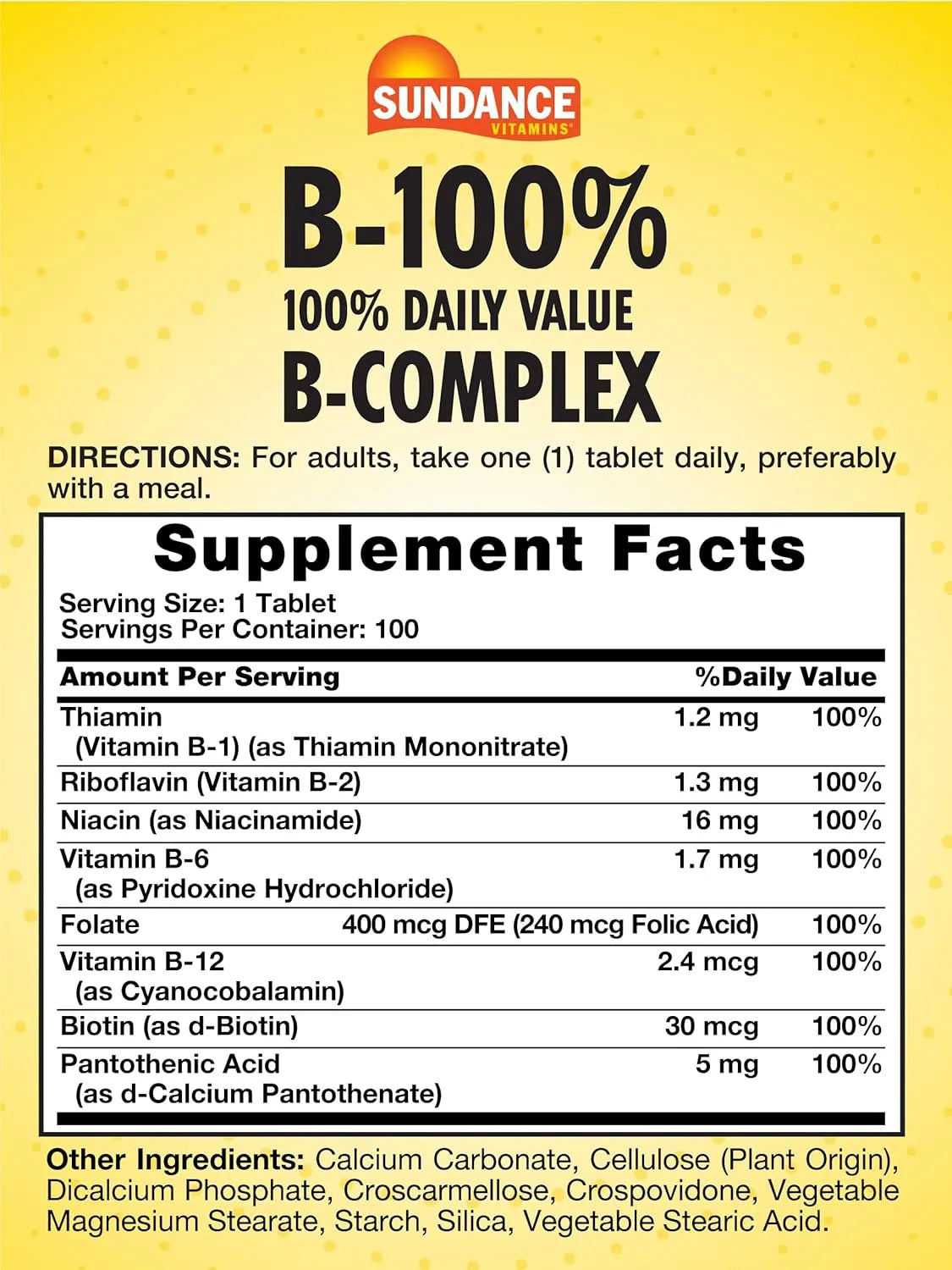 SUNDANCE - Sundance Vitamin B-Complex 100% Daily Value 100 Tabletas - The Red Vitamin MX - Suplementos Alimenticios - {{ shop.shopifyCountryName }}
