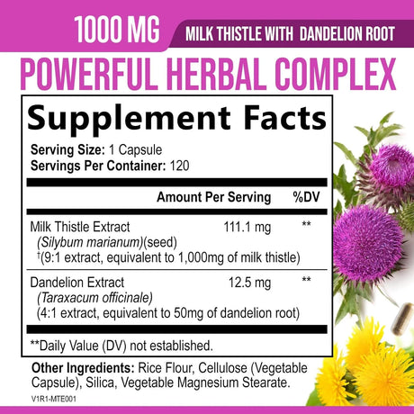 HEALTH NUTRITION NATURALS - Health Nutrition Naturals Milk Thistle Extract 1000Mg. 120 Capsulas - The Red Vitamin MX - Suplementos Alimenticios - {{ shop.shopifyCountryName }}