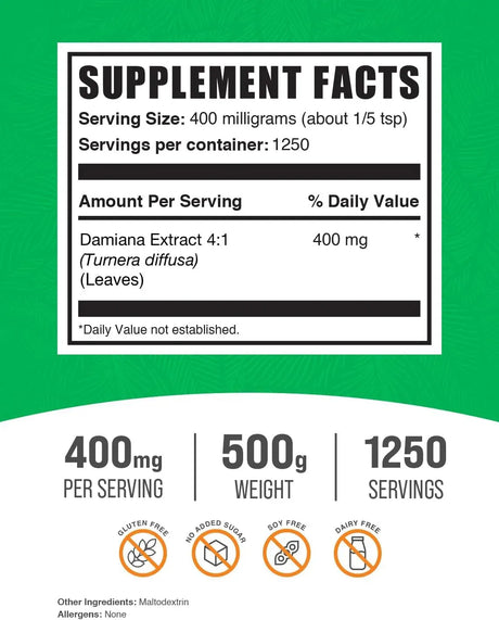 BULK SUPPLEMENTS - Bulk Supplements Damiana Extract Powder 500Gr. - The Red Vitamin MX - Suplementos Alimenticios - {{ shop.shopifyCountryName }}
